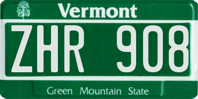 VT license plate ZHR908