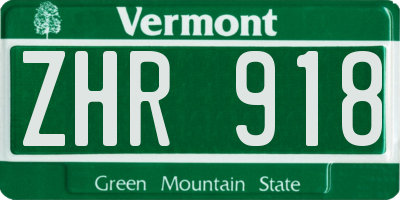 VT license plate ZHR918