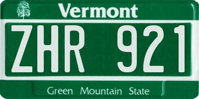 VT license plate ZHR921