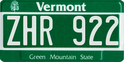 VT license plate ZHR922