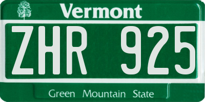 VT license plate ZHR925