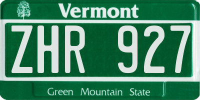 VT license plate ZHR927