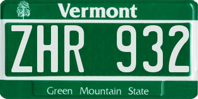 VT license plate ZHR932