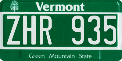 VT license plate ZHR935