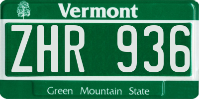 VT license plate ZHR936
