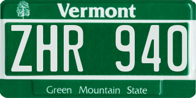 VT license plate ZHR940