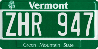 VT license plate ZHR947
