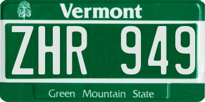 VT license plate ZHR949