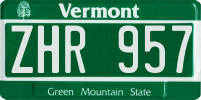 VT license plate ZHR957