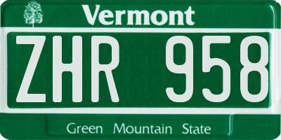 VT license plate ZHR958