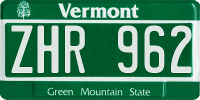VT license plate ZHR962