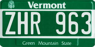 VT license plate ZHR963