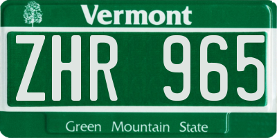 VT license plate ZHR965