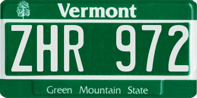 VT license plate ZHR972