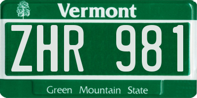 VT license plate ZHR981