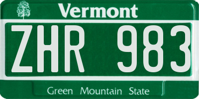 VT license plate ZHR983