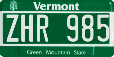 VT license plate ZHR985