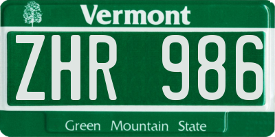 VT license plate ZHR986