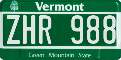 VT license plate ZHR988