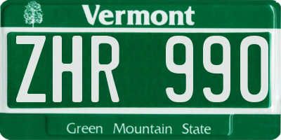 VT license plate ZHR990