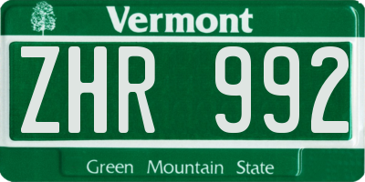 VT license plate ZHR992