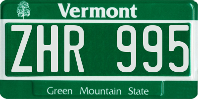 VT license plate ZHR995