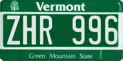 VT license plate ZHR996