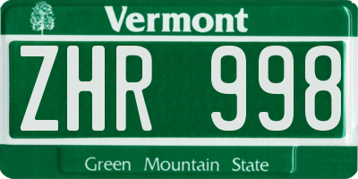 VT license plate ZHR998