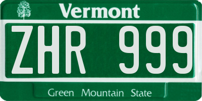 VT license plate ZHR999