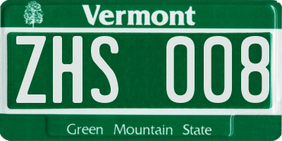 VT license plate ZHS008