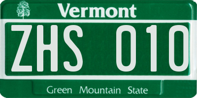 VT license plate ZHS010