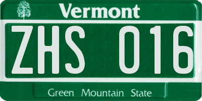 VT license plate ZHS016