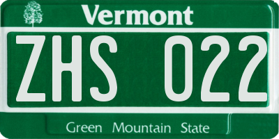VT license plate ZHS022