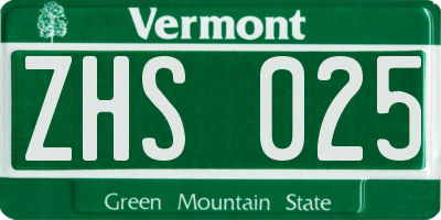 VT license plate ZHS025