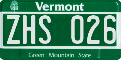 VT license plate ZHS026