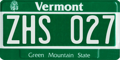 VT license plate ZHS027