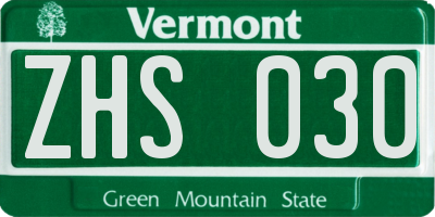 VT license plate ZHS030