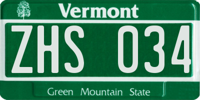 VT license plate ZHS034
