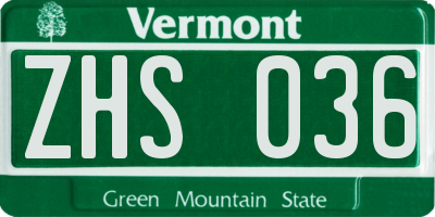 VT license plate ZHS036