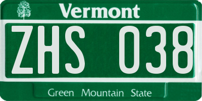 VT license plate ZHS038