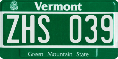 VT license plate ZHS039