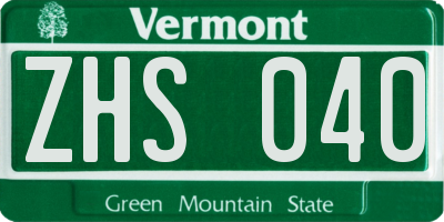 VT license plate ZHS040