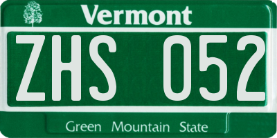 VT license plate ZHS052