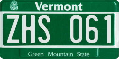 VT license plate ZHS061