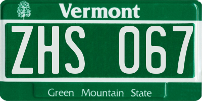 VT license plate ZHS067