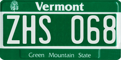 VT license plate ZHS068