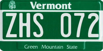 VT license plate ZHS072