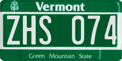 VT license plate ZHS074
