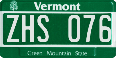 VT license plate ZHS076