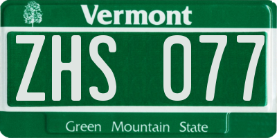 VT license plate ZHS077